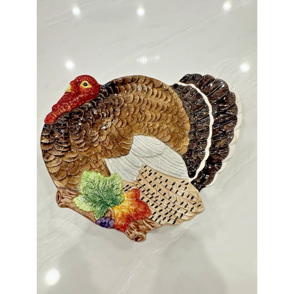 Fitz Floyd 1994 Harvest Turkey Plate Canape Omnibus Thanksgiving Vtg